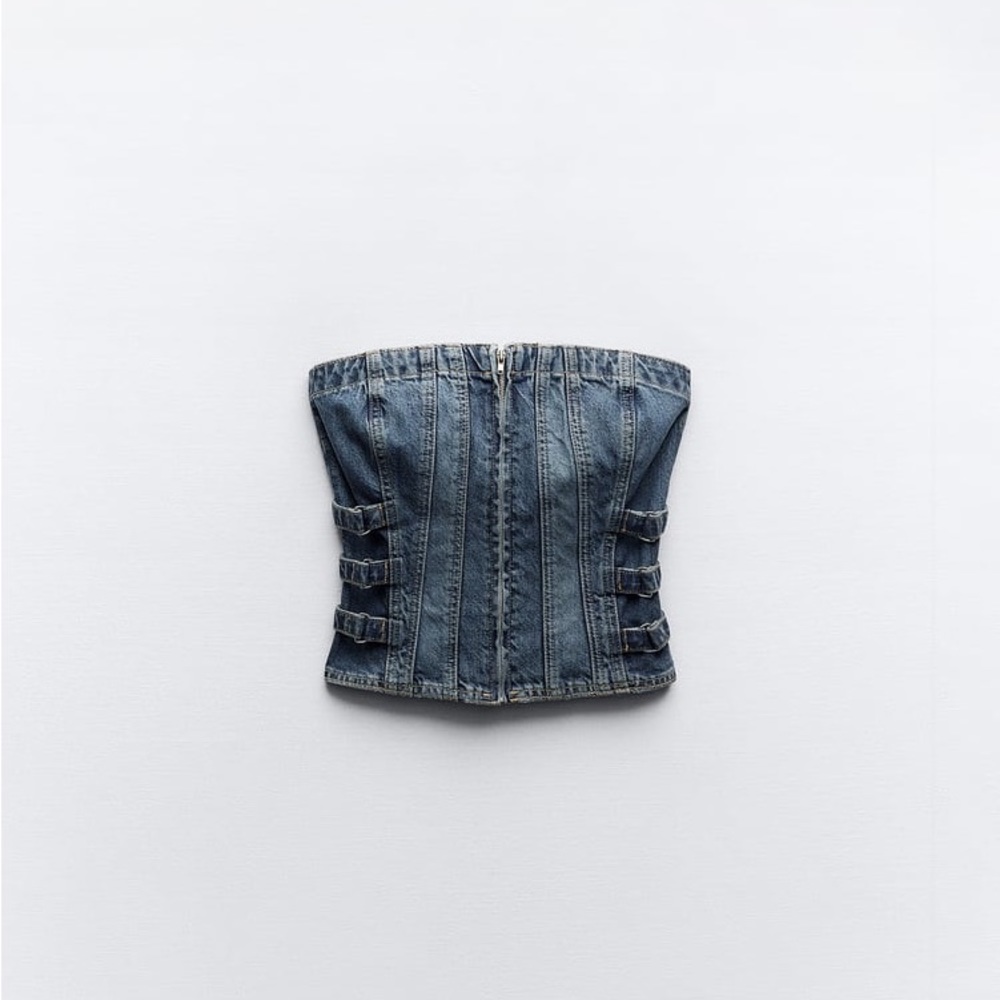 Zara Dark Blue Strapless Denim Top - Picture 5 of 8